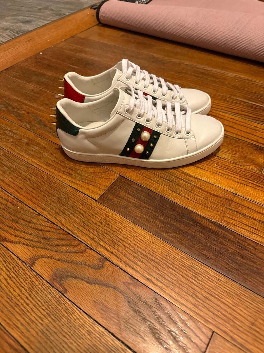 Gucci Ace Leather Sneakers with Pearls and Spikes - Picture 2 of 8